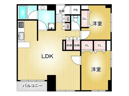 月見ヶ丘マンションG棟(2LDK/4階)の間取り写真
