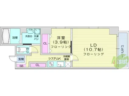 カスタリア一番町ウエスト(1LDK/5階)の間取り写真