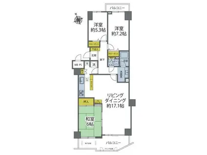 コスモ宮前平(3LDK/4階)の間取り写真