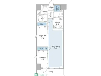グランカーサ両国ヴェルデ(2LDK/5階)の間取り写真