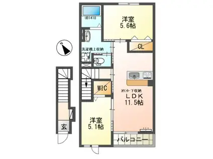 ルナ白羽(2LDK/2階)の間取り写真