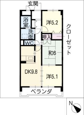 エポック三丁山(3DK/4階)の間取り写真