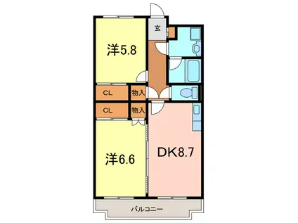 レジデンスあおみ(2DK/3階)の間取り写真