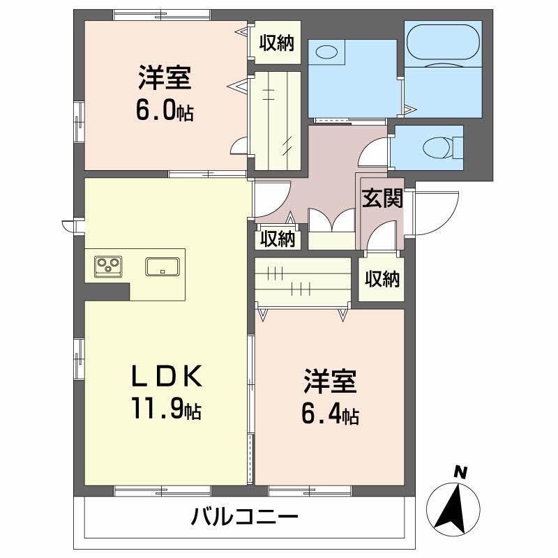 ベレオ新蔵(2LDK/1階)の間取り写真
