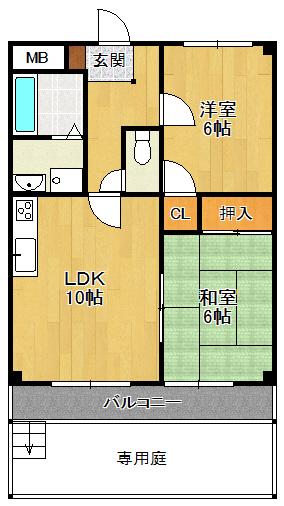阪急宝塚線 中山観音駅 徒歩2分 3階建 築33年(2LDK/1階)の間取り写真