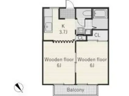 ルーブルN(2K/1階)の間取り写真