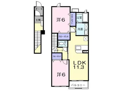 HOPE HILL 山之上I(2LDK/2階)の間取り写真