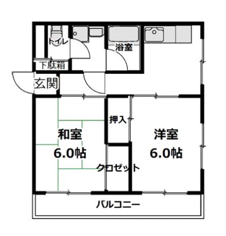 笹木コーポ(2K/3階)の間取り写真