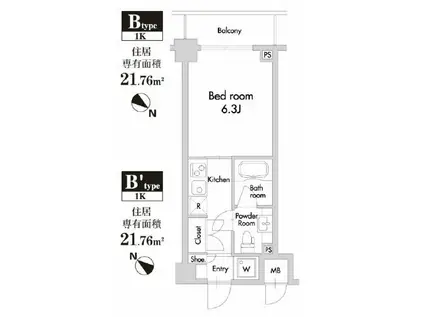 プライムアーバン田園調布南(1K/3階)の間取り写真
