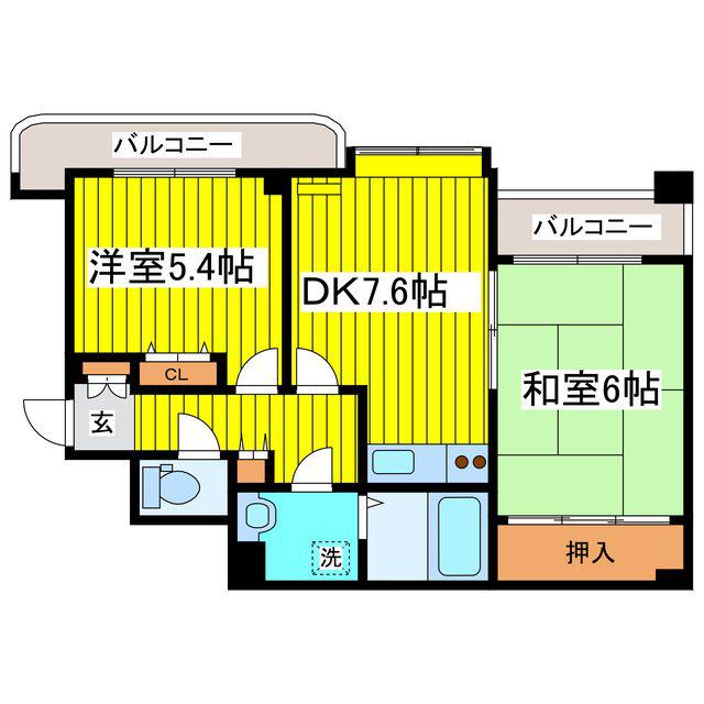 エスティ32(2LDK/7階)の間取り写真