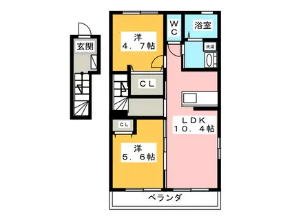 ルナフルール(2LDK/2階)の間取り写真