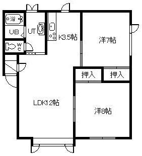 3条ハイツ(2LDK/1階)の間取り写真
