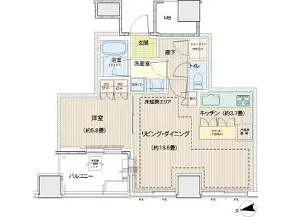 ロイヤルタワー横濱鶴見(1LDK/22階)の間取り写真