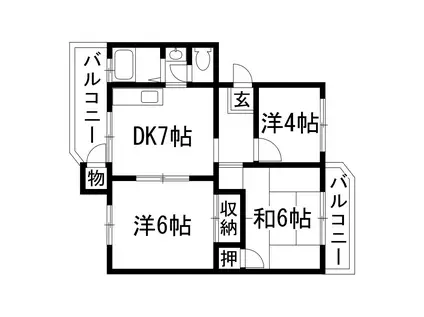 宝塚安倉3号棟(3DK/3階)の間取り写真
