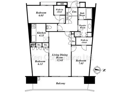 深沢ハウス(3LDK/14階)の間取り写真