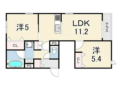 へーベルメゾンさくら夙川(2LDK/1階)の間取り写真