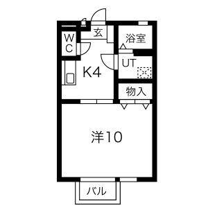 エミネンスA棟(1K/2階)の間取り写真