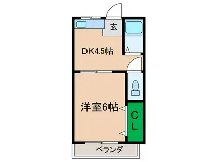 ウリワリマンション(1DK/2階)の間取り写真