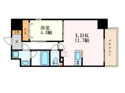 レジデンシア花の木(1LDK/2階)の間取り写真