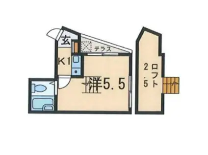 コープマリン旗の台(1K/2階)の間取り写真