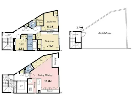 牛込フラット(2SLDK/4階)の間取り写真