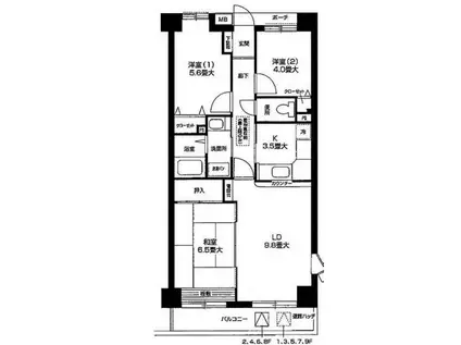 オクトス市ヶ尾1号棟(3LDK/9階)の間取り写真