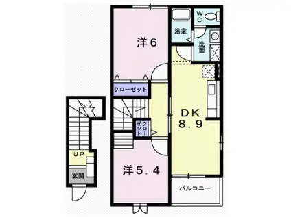 高丘リバーサイド(2DK/2階)の間取り写真