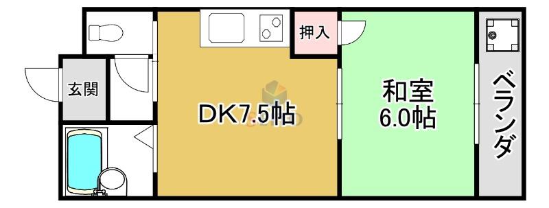 矢内ハイツ服部(1DK/4階)の間取り写真