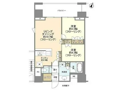 クレヴィア新宿若松町(2LDK/9階)の間取り写真