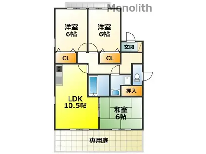 アンジェラスA(3LDK/1階)の間取り写真