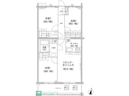 ヒューリックコート雪が谷(3LDK/3階)の間取り写真