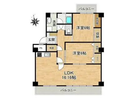 ソラリス(2LDK/1階)の間取り写真