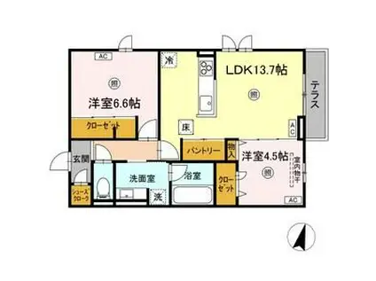 アーバングレイス上杉(2LDK/1階)の間取り写真