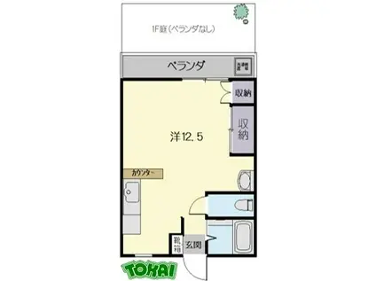 ヴィラージュ豆狸I(ワンルーム/2階)の間取り写真