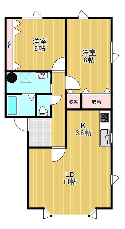 シェーン三楽(2LDK/1階)の間取り写真
