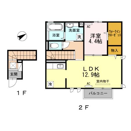 シャルマン岡田町(1LDK/2階)の間取り写真