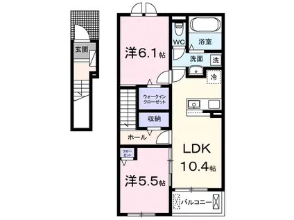 パークヒルズWAKA(2LDK/2階)の間取り写真