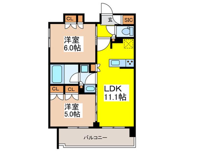ジオエント上野稲荷町(2LDK/4階)の間取り写真