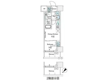 パークアクシス横浜伊勢佐木町通(1DK/2階)の間取り写真