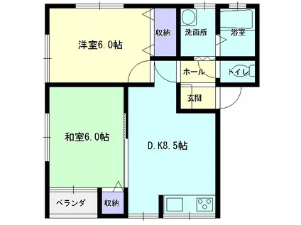 ハイネスとまき(2DK/2階)の間取り写真