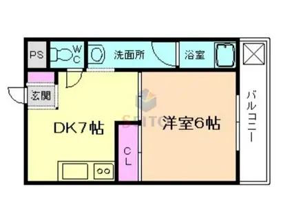 ローズハイツ東本(1DK/2階)の間取り写真