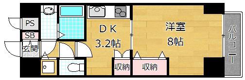 ルミエール交野(1DK/6階)の間取り写真