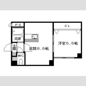 ルナハイツ南8条(1DK/2階)の間取り写真