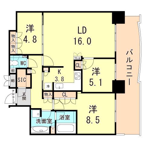 トア山手 ザ・神戸タワー(3LDK/24階)の間取り写真
