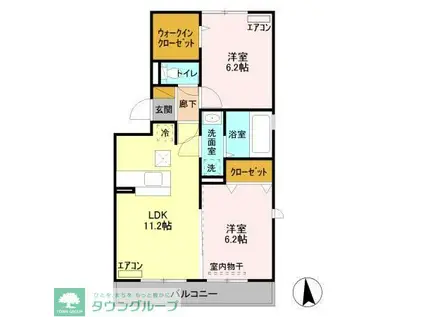 サニーフォレストB棟(2LDK/1階)の間取り写真