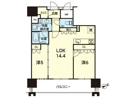 MJR熊本ゲートタワー 1705号(2LDK/17階)の間取り写真