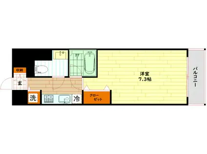 アヴァンセクール京橋南(1K/2階)の間取り写真