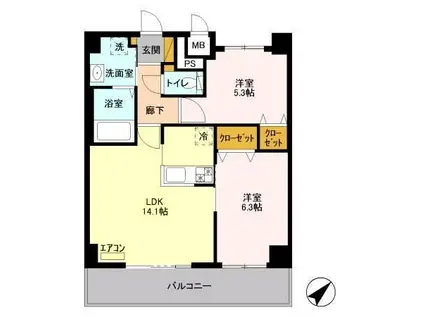 グラン・シャリオS(2LDK/4階)の間取り写真