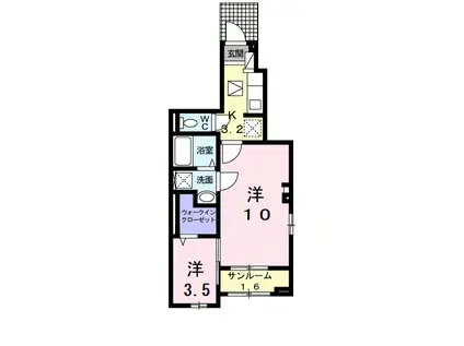 グランデ フィオーレ 虹ケ浜 1LDKHSW(2K/1階)の間取り写真