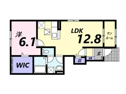 マウントック・ルルI(1LDK/1階)の間取り写真